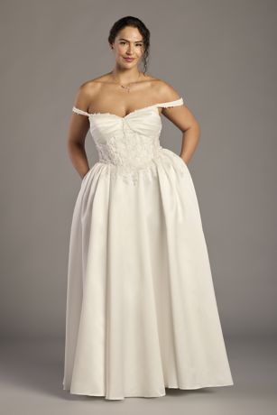 Picture of Off-the-Shoulder Satin Ball Gown with Beaded Lace