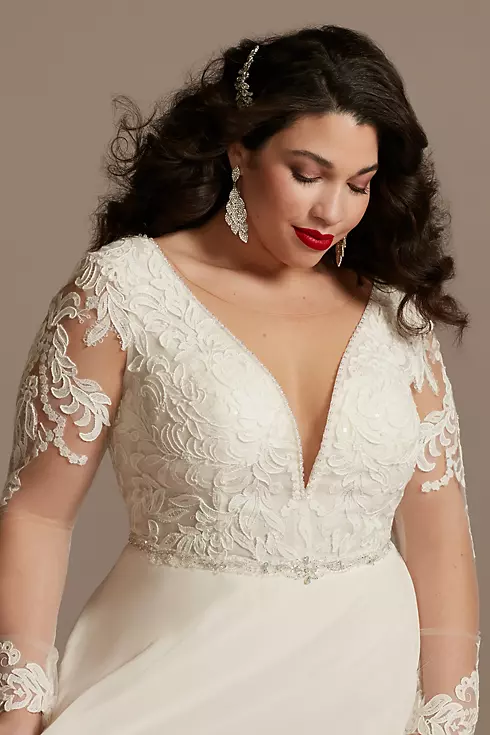 Applique Illusion Chiffon Plus Size Wedding Dress Image 3