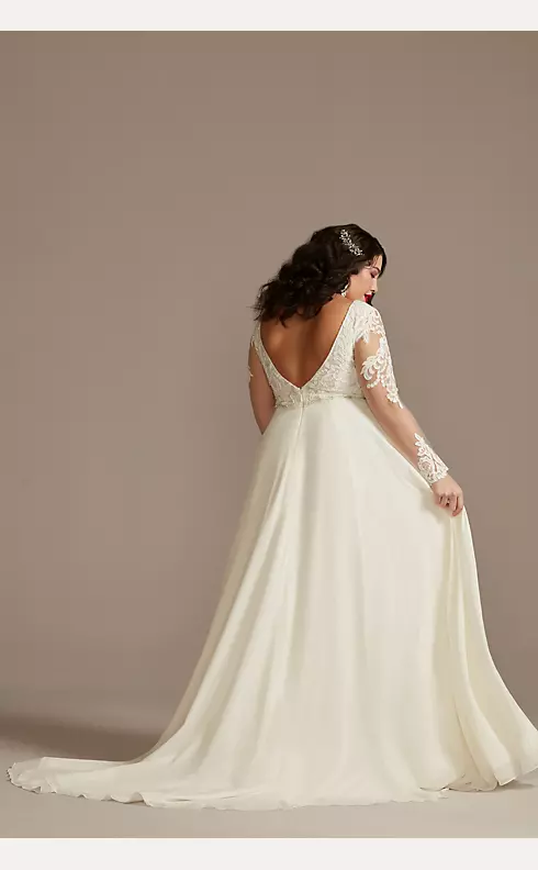 Applique Illusion Chiffon Plus Size Wedding Dress Image 2