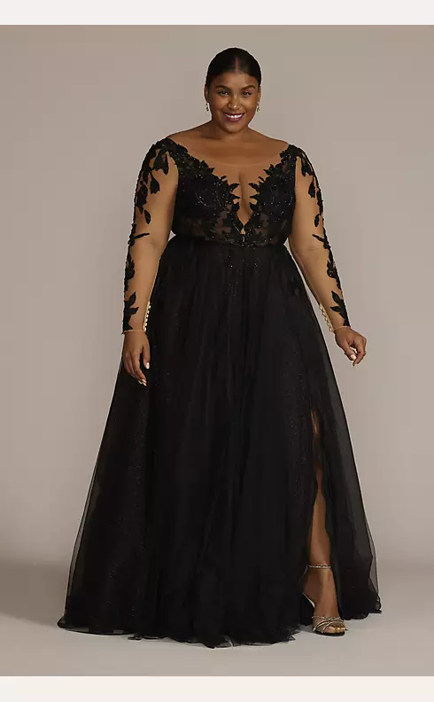 Illusion Plunge Lace Appliqued Wedding Dress | David's Bridal