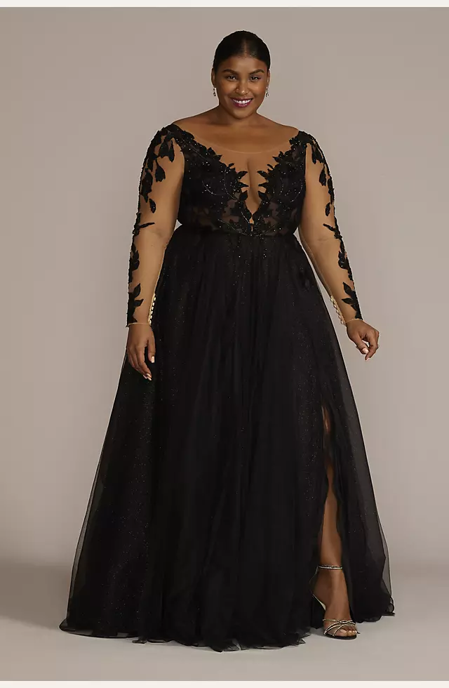 Illusion Plunge Lace Appliqued Wedding Dress Image