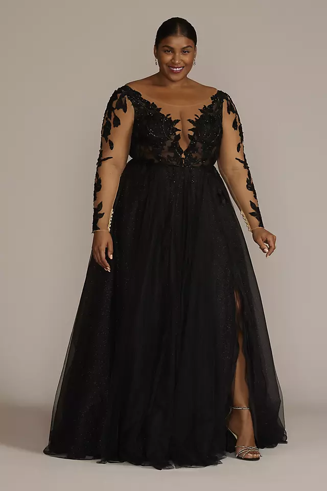 Illusion Plunge Lace Appliqued Wedding Dress Image