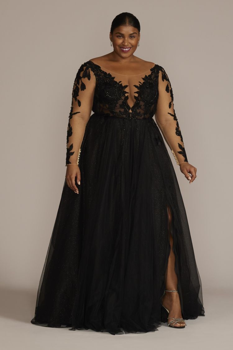 Plus size black dress with clearance sleeves