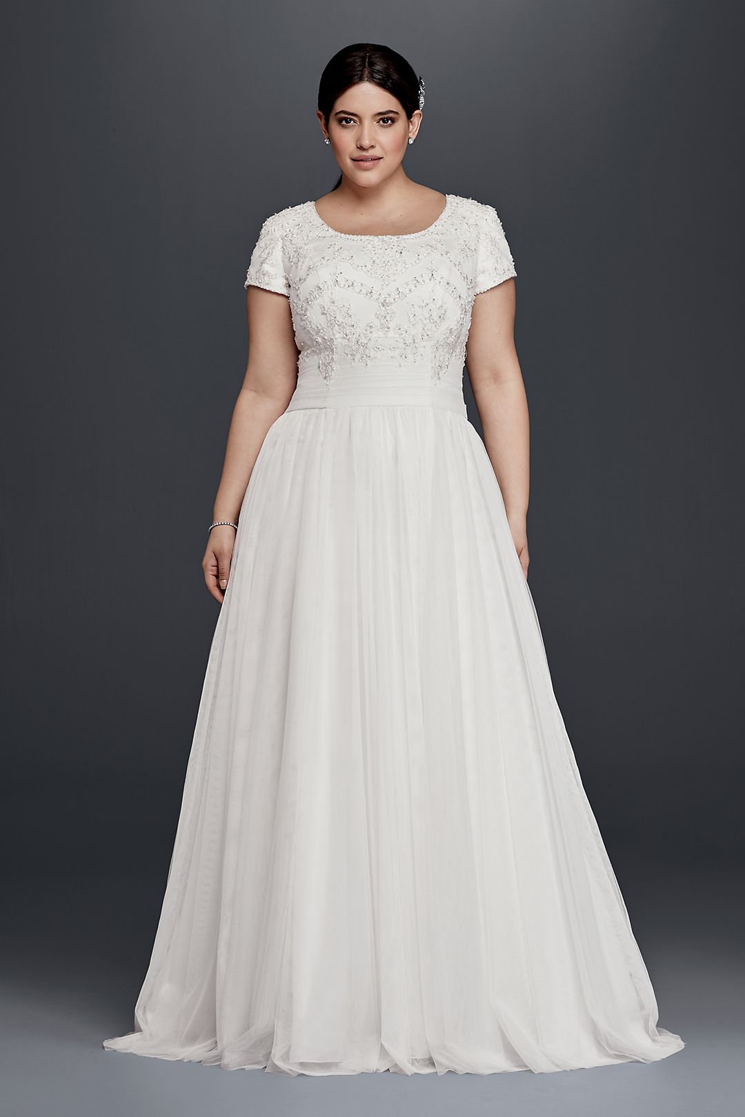 Modest Short Sleeve A-Line Wedding Dress  Image 1