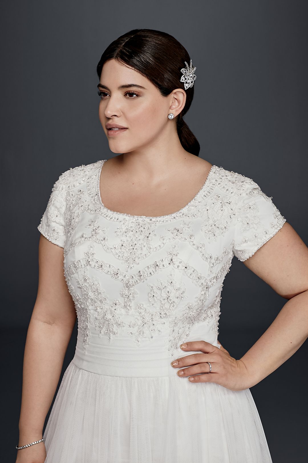 Modest Short Sleeve A-Line Wedding Dress  Image 3