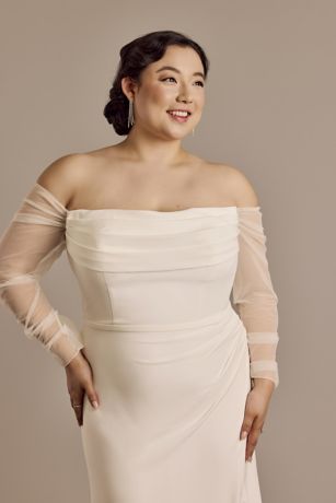 Long Sleeve Plunge Lace Chiffon Wedding Dress