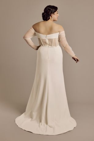 Long Sleeve Plunge Lace Chiffon Wedding Dress