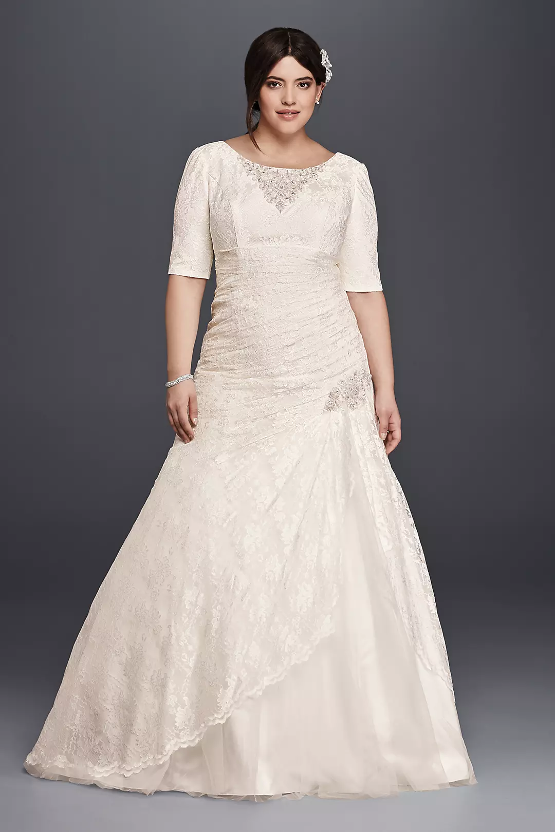 As-Is Plus Size Wedding Dress with 3/4 Sleeves Image