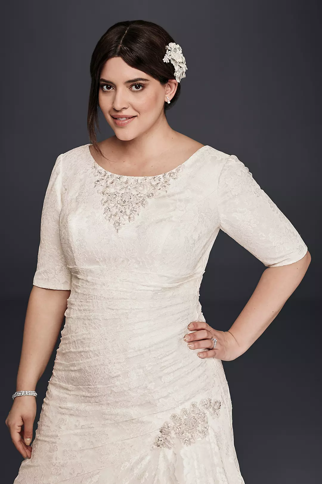 As-Is Plus Size Wedding Dress with 3/4 Sleeves Image 3