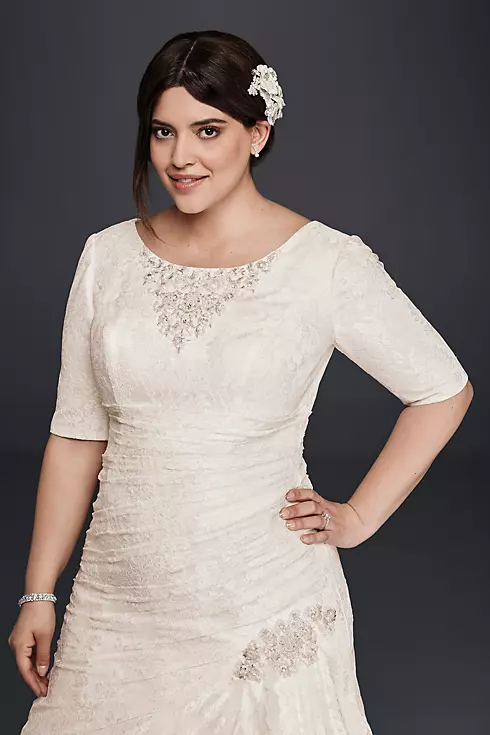 As-Is Plus Size Wedding Dress with 3/4 Sleeves Image 3
