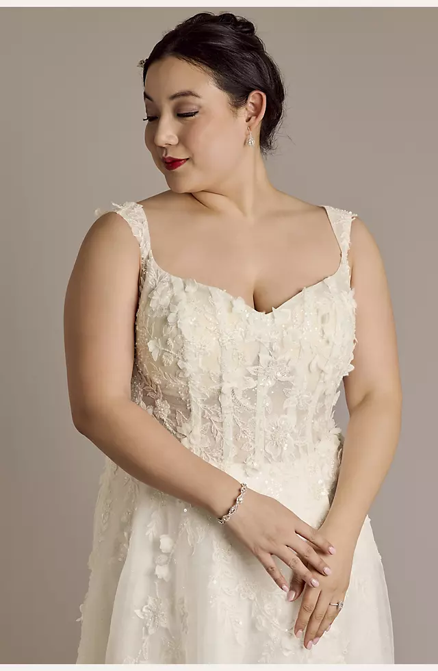 3D Floral Sweetheart Tank A-Line Wedding Dress Image 3