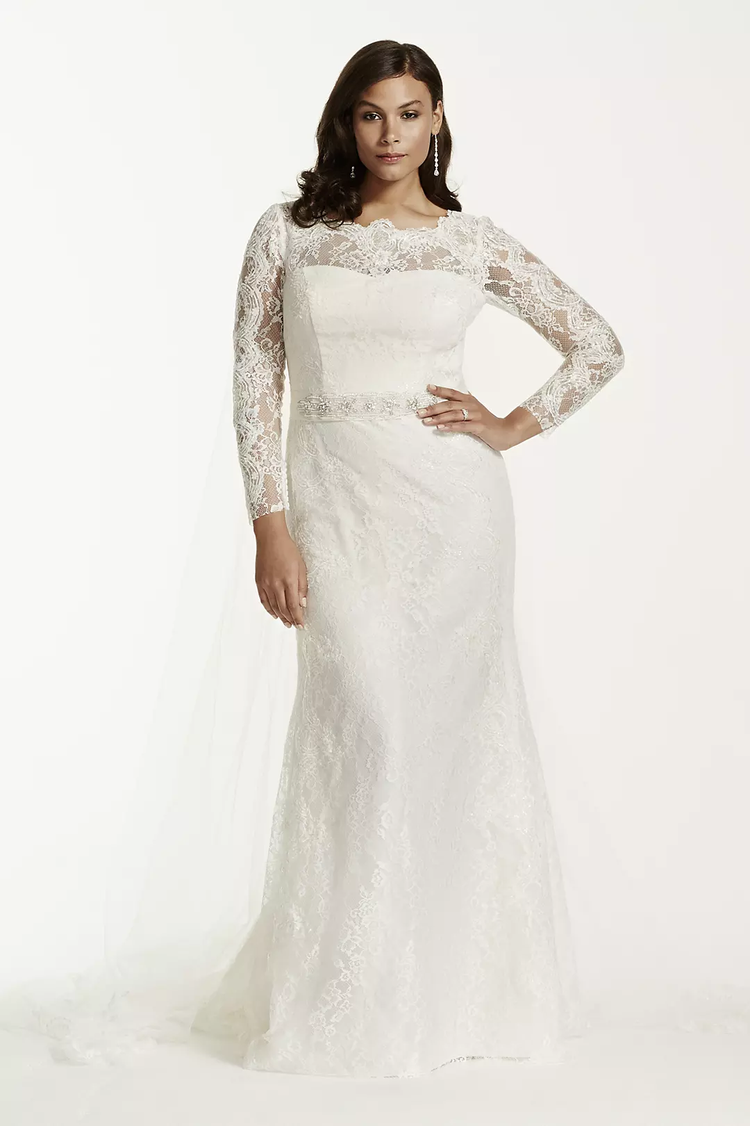 As-Is Lace Long Sleeve Sheath Gown with Beading Image