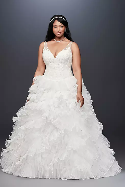 Plunging V-Neck Wedding Gown with Tiered Skirt Image 1