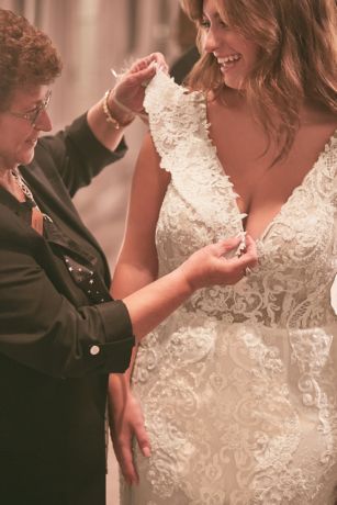 Plunging Illusion Bodice Lace Wedding Dress | David's Bridal