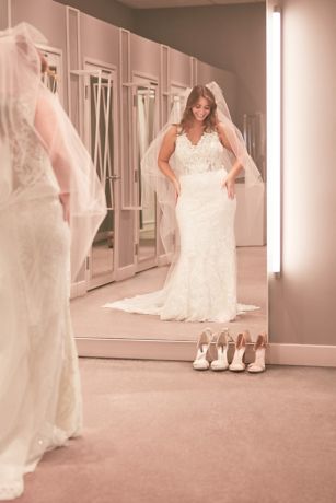 Plunging Illusion Bodice Lace Wedding Dress | David's Bridal