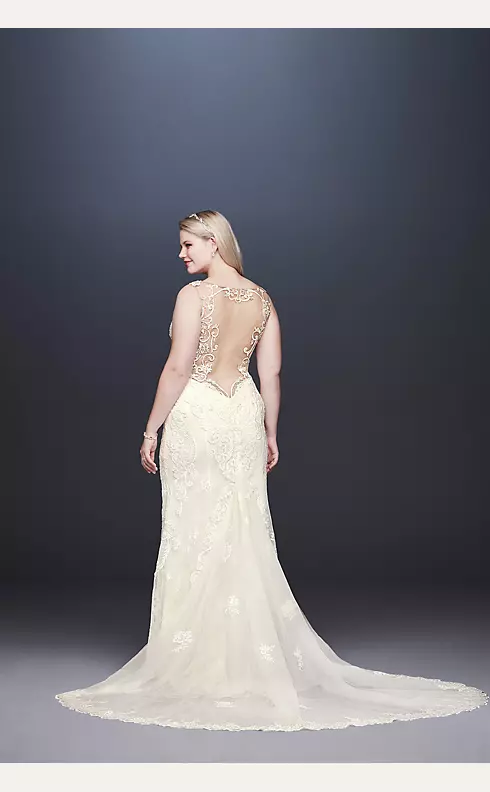 Illusion Lace Plunge Bodice Petite Wedding Dress Image 2