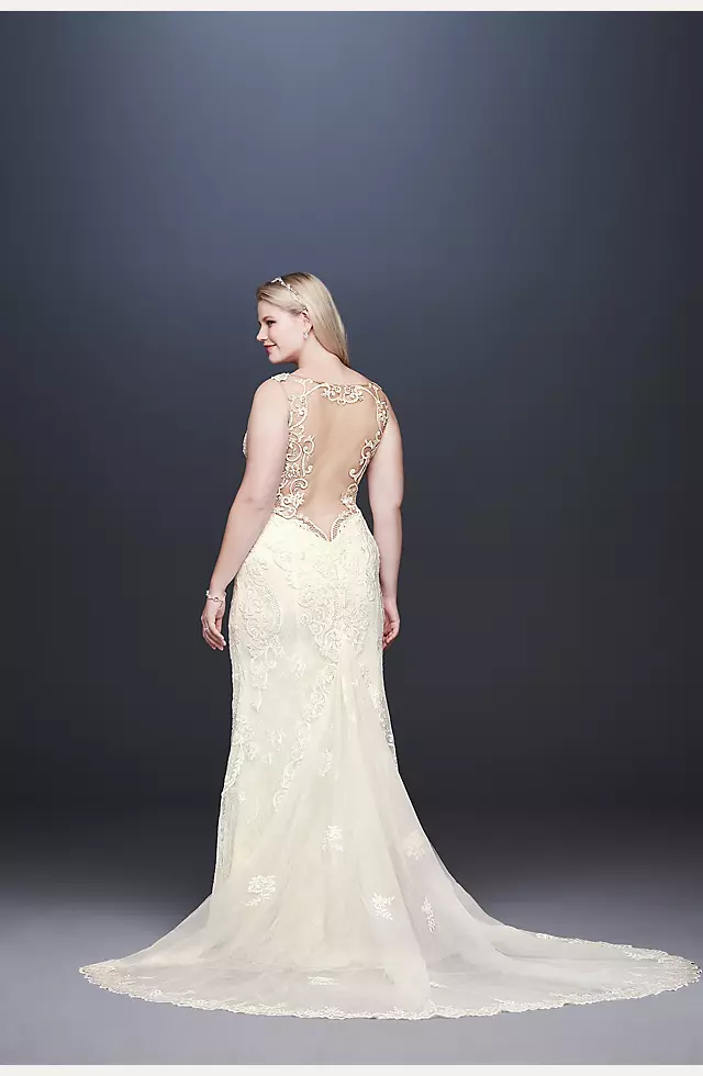 Illusion Lace Plunge Bodice Petite Wedding Dress Image 2
