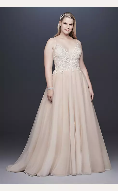 Sheer Beaded Bodice Organza A-Line Wedding Dress Image 1