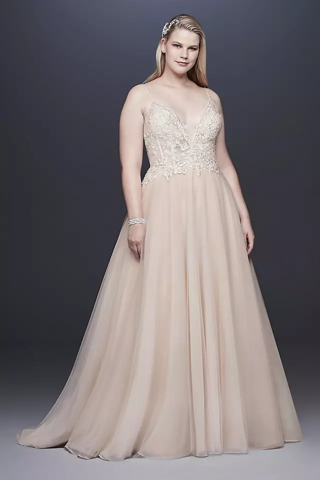 Sheer Beaded Bodice Organza A-Line Wedding Dress Image