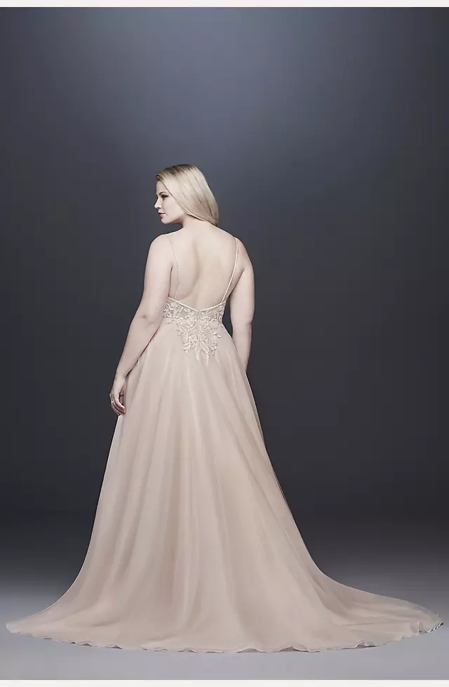 Sheer Beaded Bodice Organza A-Line Wedding Dress Image 2