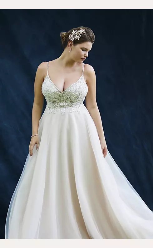 Sheer Beaded Bodice Organza A-Line Wedding Dress Image 5
