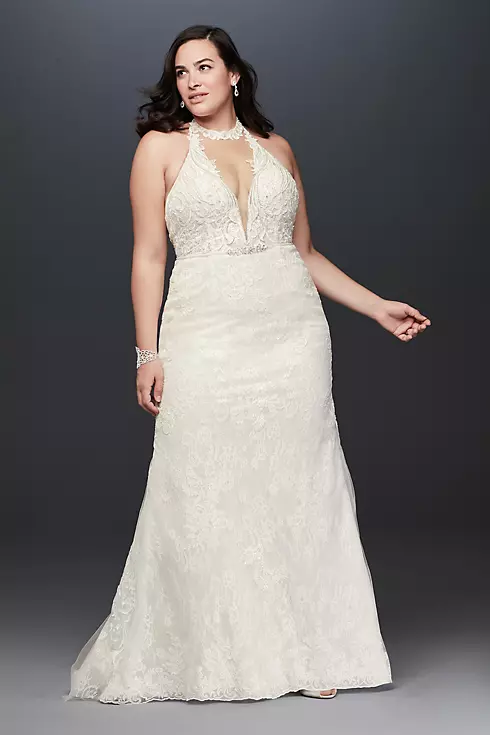 Plunge Neckline Halter Plus Size Wedding Dress Image 1