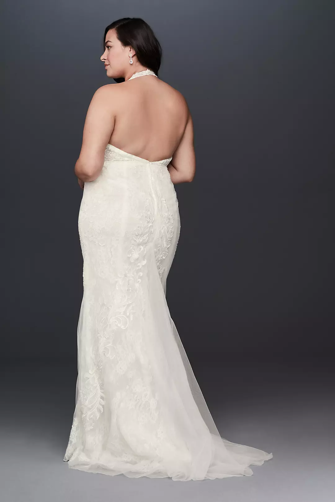 Plunge Neckline Halter Plus Size Wedding Dress Image 2