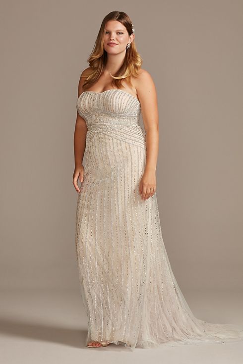 Deco Beaded Plus Size Lace Sheath Wedding Dress Image
