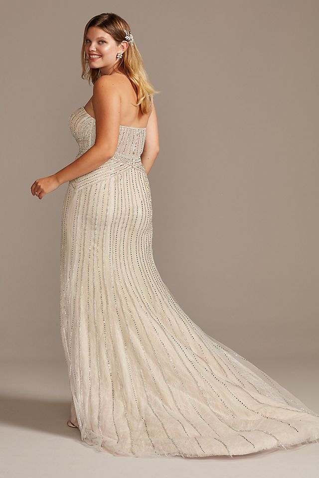 Deco Beaded Plus Size Lace Sheath Wedding Dress Image 5