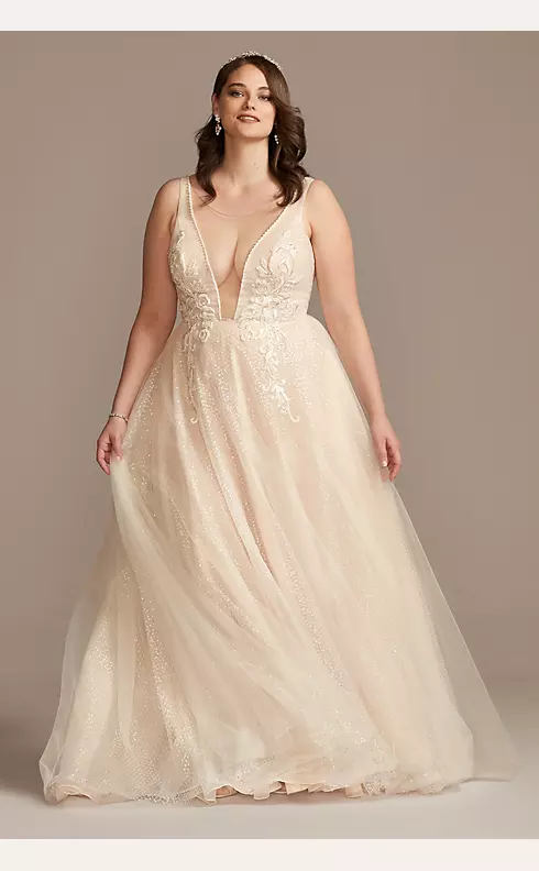 Beaded Brocade Overlay Sequin Layer Wedding Dress Image 1