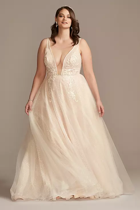 Beaded Brocade Overlay Sequin Layer Wedding Dress Image 1