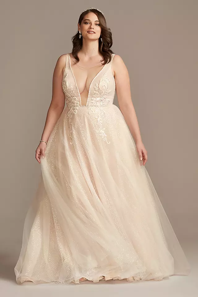Beaded Brocade Overlay Sequin Layer Wedding Dress Image