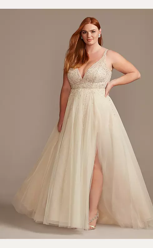 As Is Beaded Plunging-V Plus Size Wedding Dress Image 1