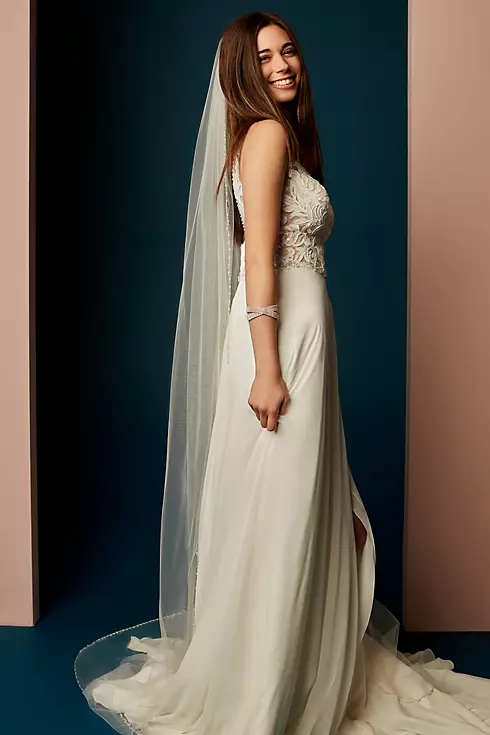Applique Illusion Chiffon Wedding Dress Image 5