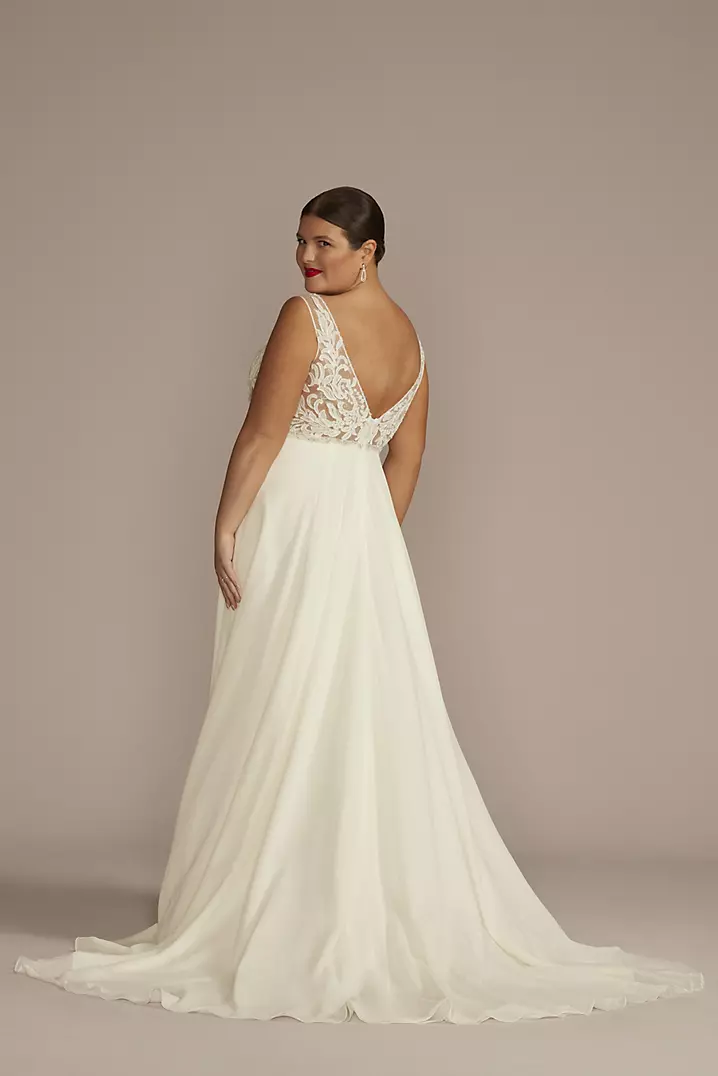Lace Applique Illusion Chiffon Skirt Wedding Dress | David's Lace Applique Illusion Chiffon Skirt Wedding Dress | David's