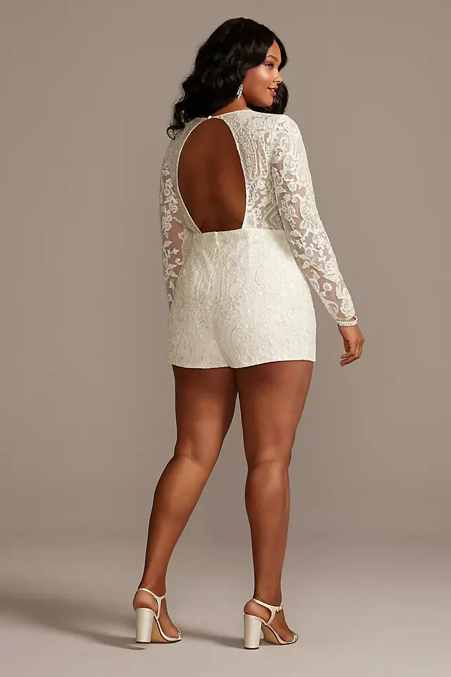 Brocade Illusion Wedding Romper with Overskirt Image 4