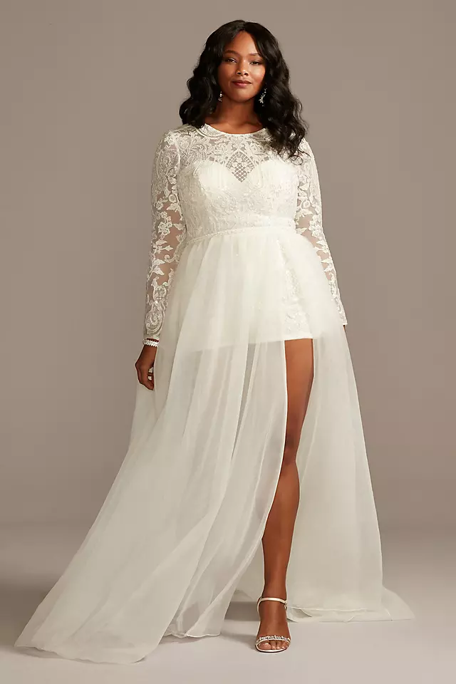Brocade Illusion Wedding Romper with Overskirt Image