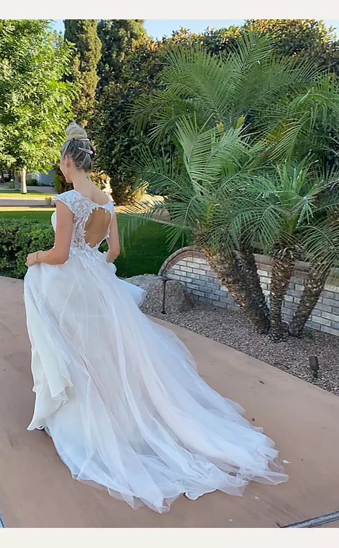 Illusion Plunge Lace Appliqued Wedding Dress Image 7