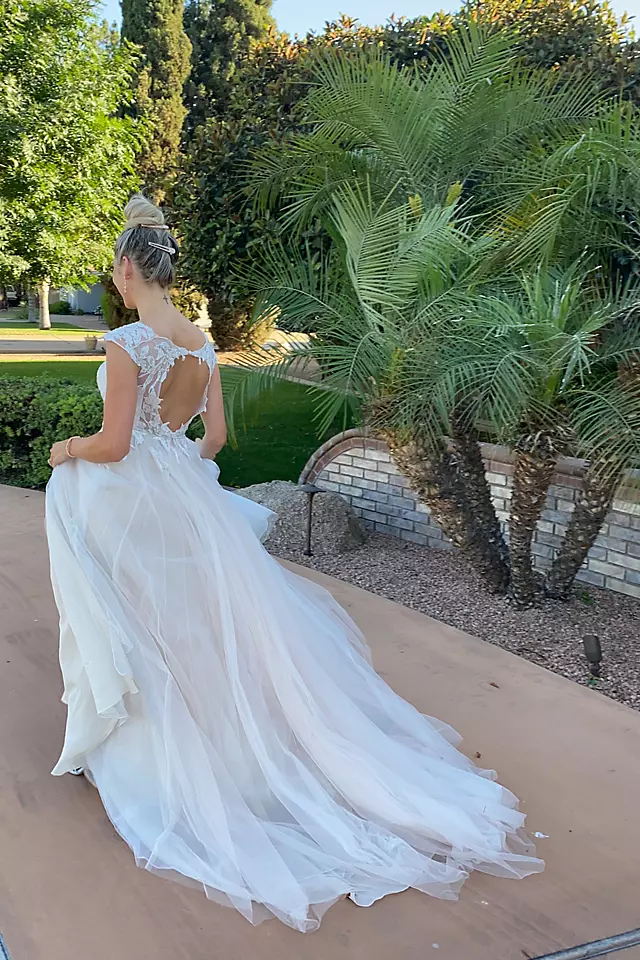 Illusion Plunge Lace Appliqued Wedding Dress Image 7