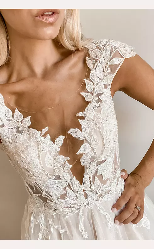 Illusion Plunge Lace Appliqued Wedding Dress Image 5