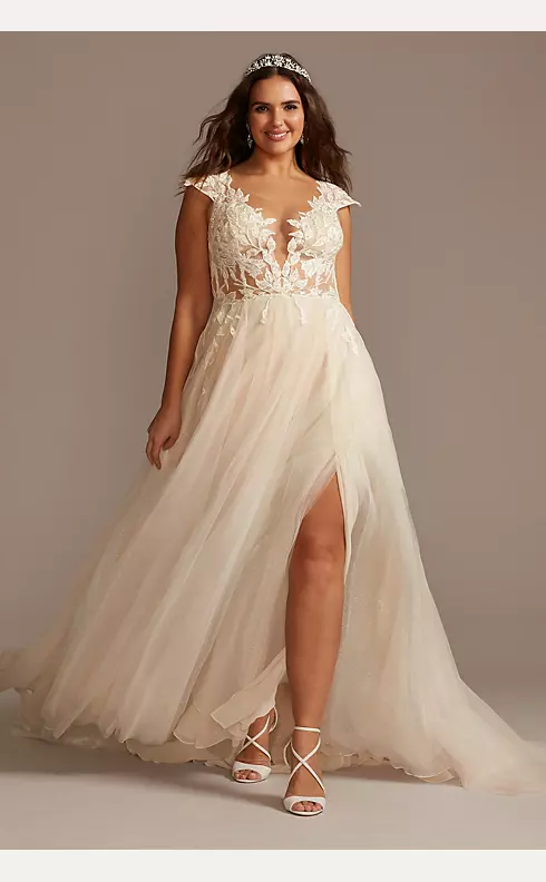 Illusion Cap Sleeve Lace Appliqued Wedding Dress | David's Bridal