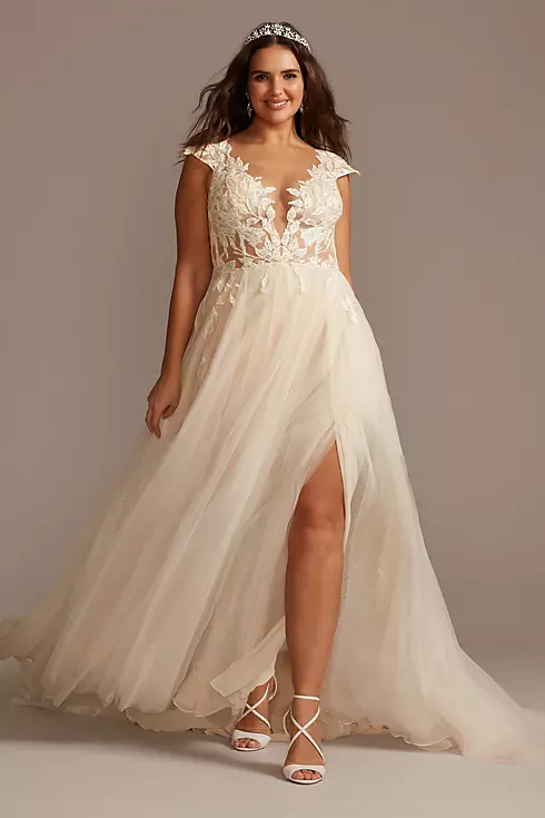 Illusion Plunge Lace Appliqued Wedding Dress Image 1