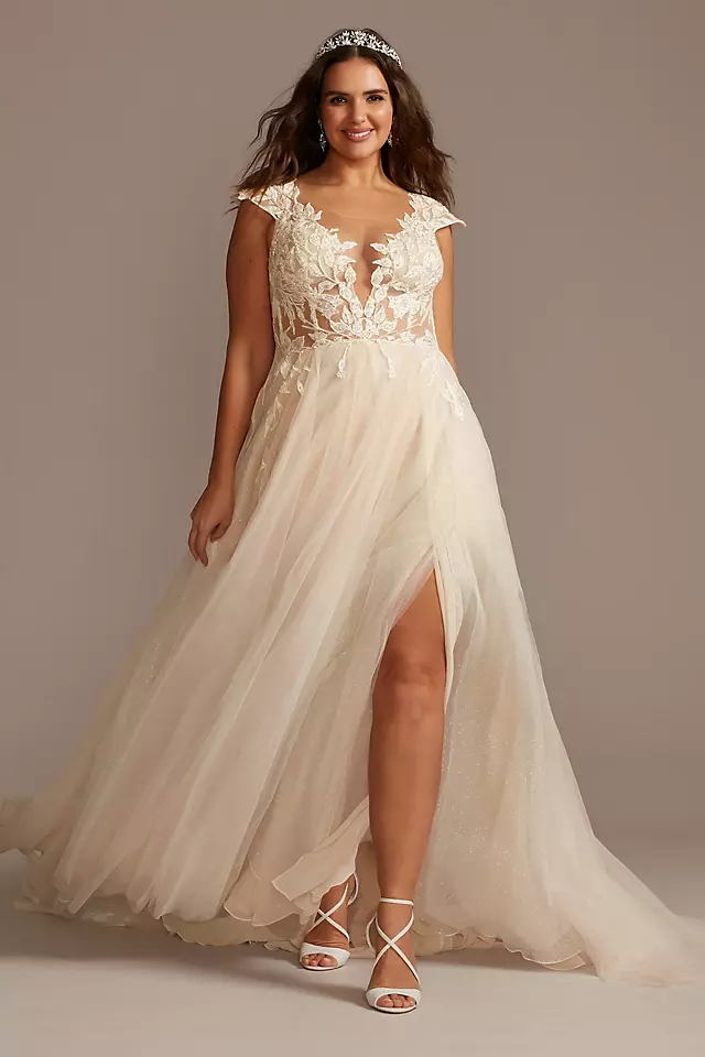 As Is Cap Sleeve Lace Appliqued Plus Wedding Dress Image