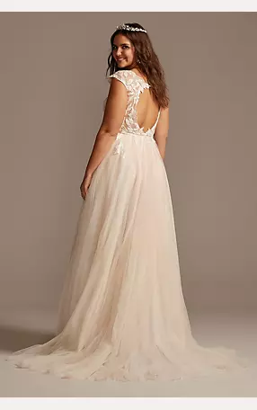 Illusion Plunge Lace Appliqued Wedding Dress Image 2
