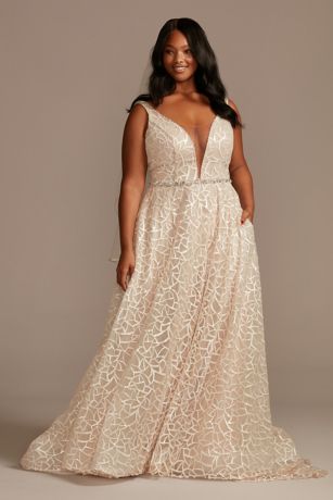 As Is Sequin Plunge Plus Size Wedding Dress | David's Bridal