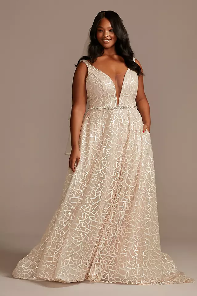 As Is Sequin Plunge Plus Size Wedding Dress David s Bridal