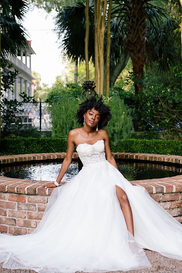 Floral Beaded Wedding Dress with Metallic Tulle Image 5