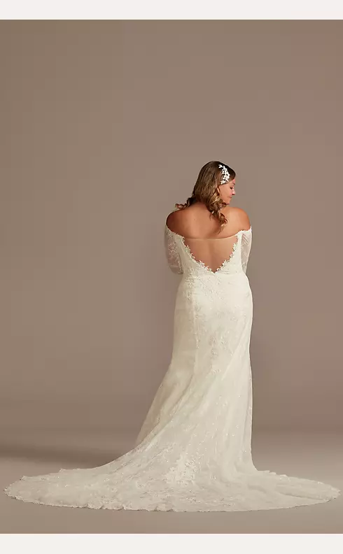 Long Sleeve Off Shoulder Sequin Lace Wedding Dress Image 2