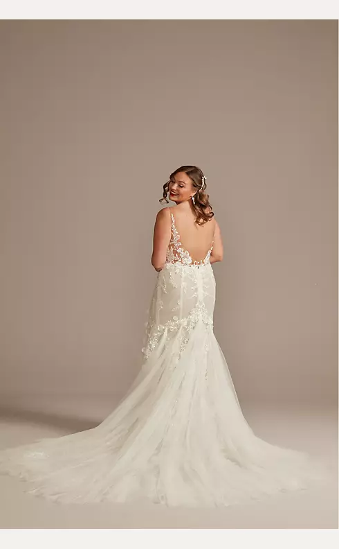 T232073 Gorgeous Tulle Ball Gown with 3-D Floral Lace Appliqués and  Plunging V-Neckline