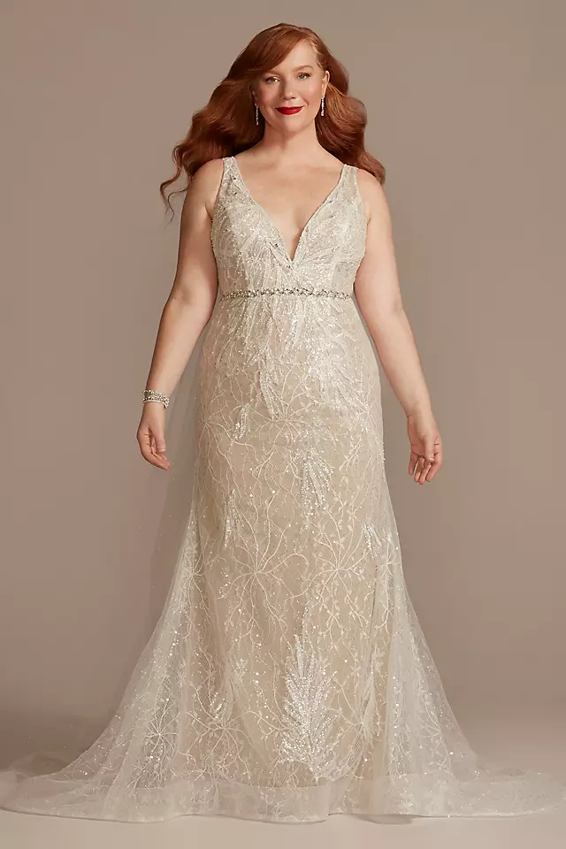 Horsehair Trim Beaded Lace Low Back Wedding Dress Image